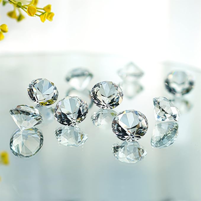 HDCRYSTALGIFTS 12PC Crystal Diamond Pirate Gems Figurines 30mm (1.2 inch) Clear Glass Jewels Paperweight Wedding Decorations Christmas Centerpieces for Home Decor