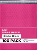 Hot Pink 10x13 Inch Poly Bubble Mailers |Self Seal Padded Envelopes for Thick books | Air Cushioned Bubble Mailer | Usable Size 9.5x13 | Waterproof Lightweight Mailing Shipping Bags | 100 Pack Bulk