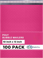 Hot Pink 10x13 Inch Poly Bubble Mailers |Self Seal Padded Envelopes for Thick books | Air Cushioned Bubble Mailer | Usable Size 9.5x13 | Waterproof Lightweight Mailing Shipping Bags | 100 Pack Bulk