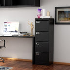 Fesbos File Cabinet - 4 Drawers Vertical 17.8" Deep Lockable Filing Cabinet Black Metal Storage Cabinets for Home Office to Hanging Files Letter/Legal/F4/A4 Size