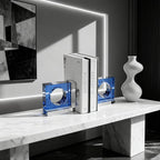 Kitcom Handmade Crystal Bookends Square, 1 Pair of Decorative Tabletop Bookends for Office, Home, Desk,Sky Blue