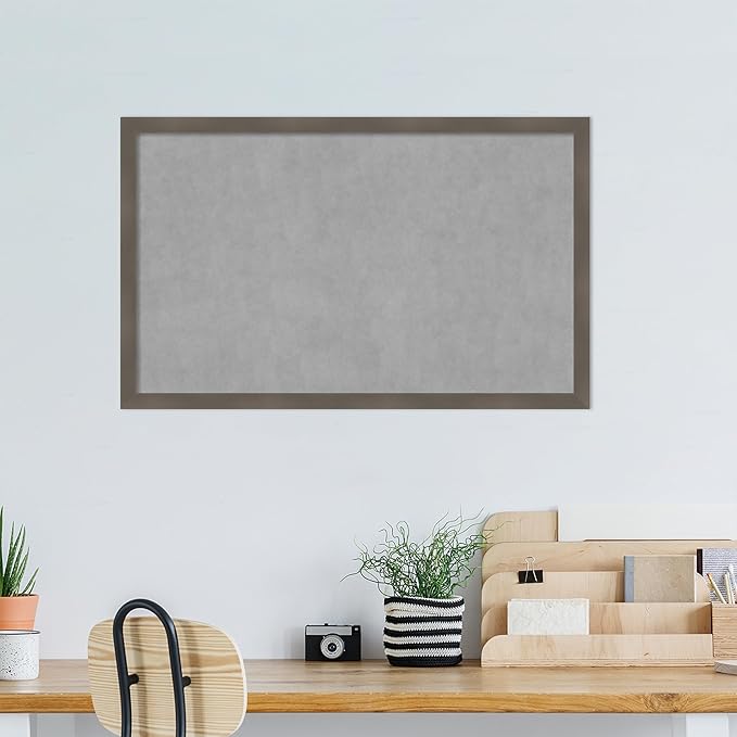 Amanti Art Grey Framed Magnetic Board 26x42 Large Vision Board for use with Magnets, 100% Metal Sheet to Display Items as Office Decor or for Home Organization in mudroom, Kitchen or Kids Room