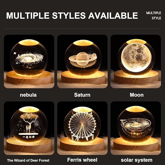 C&M 3D Lunar Landing Crystal Ball Night Light,Lunar Landing Lamp,Decorative Glass Sphere Ball Paperweight Crystal Sea Animal Decorations for Home (Lunar Landing)