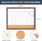 Calendar Whiteboard for Wall, 18x24 Inches White Board Calendar Dry Erase, Magnetic White Board with Wood Frame, Hanging Dry Erase Board for Kitchen Home Office School Planner