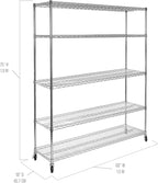 Seville Classics UltraDurable Heavy Duty NSF Solid Steel Wire Rack Storage Unit Organizer for Garage, Warehouse, Office, Restaurant, Classroom, Kitchen, 5-Tier Shelving, 60" W x 18" D