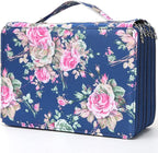 Vomgomfom Colored Pencil Case - 252 Slot Pencil Holder with Zipper Closure, Twill Fabric Large Capacity Pencil Case for Watercolor Pens or Markers, Artist Organizer (Blue Rose)