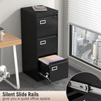 Lockable Vertical Metal File Cabinet 3 Drawer, Steel Filing Cabinet for Home Office Organization, High Capacity Storage for Letter/Legal/A4 Size, Black Office Cabinet, 17.7" D x 14.6" W x 40.9" H