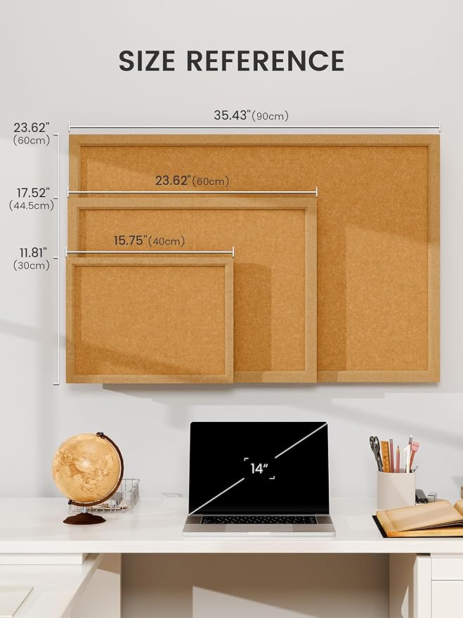 Fluxynara Cork Board Alternative, Felt Bulletin Board 36" x 24" Mustard Yellow Frame with 24 Adhesive Tabs, Pin Board for Home Office, Classroom, Entryway, Kitchen Wall Decor—Sunset Yellow