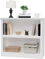 blini 2-Shelf White Bookcase Wooden Bookshelves 33in Wide Floor Standing Display Storage Shelves Low Bookcase for Home Office, Living Room, Bed Room