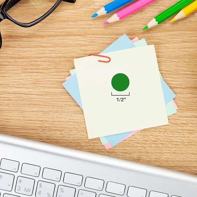 ChromaLabel 1/2 Inch Circle Sticker Labels, Easy to Write On Round Color Coding Labels, Removable Sticky Dots - 1000 Label Stickers per Dispenser Box, Green Dot Stickers - Case of 5