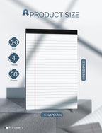 Note Pads 5x8 for Work White Legal Pads 5x8 College Ruled Legal Notepads Lined Note Pads for Office Writing Pads 80 GSM Pads of Paper Notepad 4 Pack Legal Notepads Narrow Ruled with 30 Sheets Per Pad