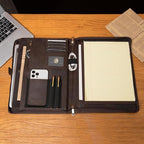 Geslun Genuine Leather Portfolio, Legal Size 8.5 x 14 Pad Holder, Business Padfolio for Men and Women, Zippered 14" Laptop Organizer, Executive Professional Work Travel Notepad Folio, Dark Khaki