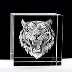 SHTWX 3D Angry Tiger Glass Paperweight(Laser Etched) in Crystal Cube Birthday (No Included LED Base)(2.3x2.3x2.3 Inch)
