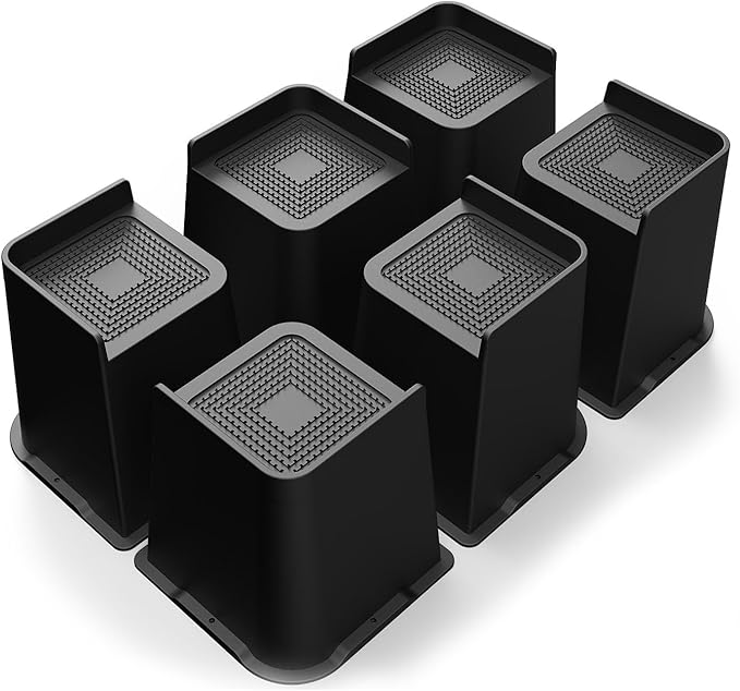 MXMZHXU Bed Risers 2 inch, 3 inch, 4 inch, 6 inch or 8 inch Heavy Duty Furniture Risers, Up to 6000 Lbs L Shaped Design Bed Lifts Blocks for Couch Desk Sofa Table (Black, 6 Inch 6 Pack)