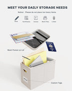 Oterri File Organizer Box with Lid, Hanging Filing File Box with Mesh Pocket, Document Organizer Box for Letter Files, Portable Storage Box with Smooth Sliding Rail for Office&Home (1 PCS, Beige)