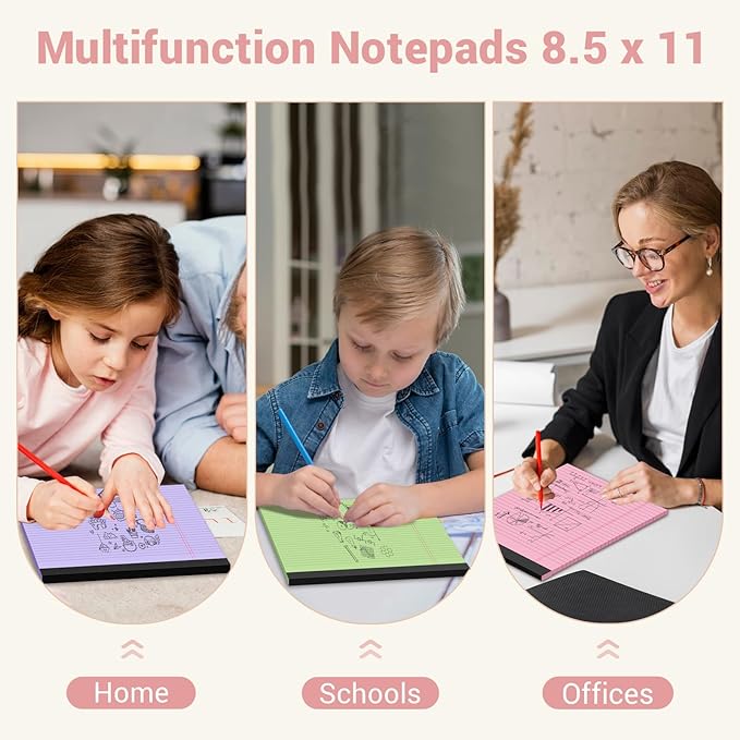 Roneky Legal Pads 8.5 x 11 Colored Notepad, 12 Pack Wide Ruled Lined Paper, Micro Perforated Writing Pads, 30 Sheet/Note Pads, Pink Legal Pad 8.5 x 11 Notebook Paper Tablet for School