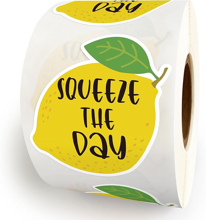 Bttwkco 500pcs Cute Lemon Stickers Roll, Lemonade Stickers for Cups, Lemon Party Supplies Squeeze The Day, Handmade Just for You, Happy Mail