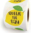 Bttwkco 500pcs Cute Lemon Stickers Roll, Lemonade Stickers for Cups, Lemon Party Supplies Squeeze The Day, Handmade Just for You, Happy Mail