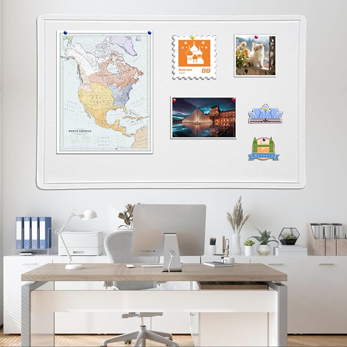 Bulletin Board - 23.5 x 17.5 inches Decorative Felt Pin Board - Cork Board Alternative for Wall - Foldable Photo Board Self-Adhesive Prayer Board with 20 Pushpins - Warm White