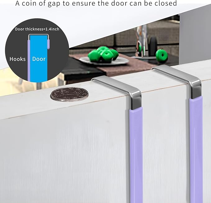 FYY Over The Door Hooks, 4 Pack Door Hangers Hooks with Rubber Prevent Scratches Heavy Duty Organizer Hooks for Living Room, Bathroom, Bedroom Hanging Clothes, Towels, Hats, Coats, Bags Lavender