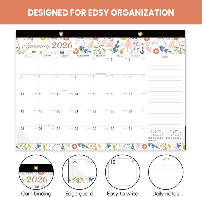COMIX 12 Month Desk Calendar 2026 (Jan 2026–Dec 2026) – 17" x 12" Wall Calendar with to-Do List & Notes,2026 Calendar Monthly Planner for Home, School, or Office Organization