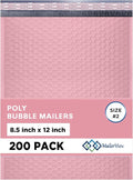 Light Pink Poly Bubble Mailers 8.5x12 inch #2 | Self Seal Padded Envelopes | Cushioned Bubble Mailer | Usable Size 8.5x11 | Water Proof | Lightweight mailing Shipping Bags | 200 Pack Bulk