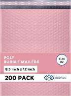 Light Pink Poly Bubble Mailers 8.5x12 inch #2 | Self Seal Padded Envelopes | Cushioned Bubble Mailer | Usable Size 8.5x11 | Water Proof | Lightweight mailing Shipping Bags | 200 Pack Bulk