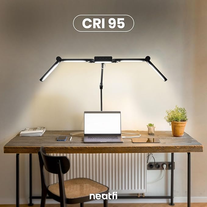 Neatfi (New Model) 3,000 Lumens LED Desk Lamp, Dimmable, 360 SMD LEDs, 30W, CRI 95, Adjustable Light Modes, Task Lamps for Home Office, Study Lamp, Desk Light Bar (CCT with Clamp, Black, 44 Inches)