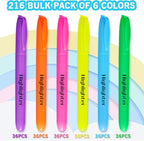 Highlighters, Chisel Tip Dry-Quickly Highlighter Markers, 216 Count-6 Assorted Colors Highlighters Bulk Pack for Adult Kids, Office Classroom Must Have, School Supplies for Teachers (2 Boxes of 108)