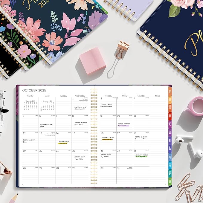 GNL 2026 Planner, Weekly and Monthly Planner January - December 2026, 8.5" x 11" Monthly Planner with Waterproof Flexible Cover, Spiral Binding Notebook with Colorful Tab, Pockets, Bookmark, Rose