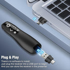 All-in-One Wireless Presentation Clicker with Red Light & Volume Remote Control- USB&Type-C PPT Remote Compatible with Mac/Windows/Laptop/Computer - Ideal for Powerpoint, Business, Classroom