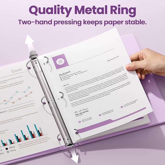 SUNEE 3 Ring Binder 1/2 Inch 1 Pack, Clear View Binder Three Ring PVC-Free (Fit 8.5x11 Inches) for School or Office Supplies, Purple