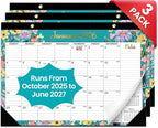 3 Pack of Desk Calendar 2026, 21 Months Calendar Runs from October 2025 to June 2027 - Large 17" x 12" Desktop/Wall Monthly Planner for Home School, or Office - Floral