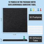 Large Cork Board Alternative 48" X 36" Black Bulletin Board - 12 Pack Removable Felt Wall Tiles with 30 pushpins, Large Cork Boards for Walls Cork Board for Office Pin Board Tack Board