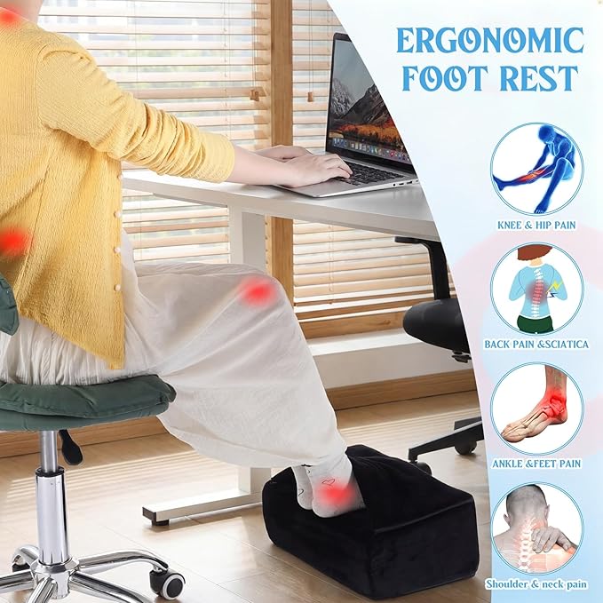Novabright Foot Rest Under Desk at Work with 3 Adjustable Height, Non-Slip Ergonomic Foot Stool with Gel Top and Warm Pocket for Home Office Car Leg Back Rest(15" X 9" X 17.7",Parallel,Black)