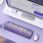 MOFII Wireless Keyboard and Mouse Combo, Full Size 2.4G Retro Round Computer Keyboard and Mouse Set, Plug and Play, for Windows, Computer, Desktop, PC, Notebook - (Purple Gradient)