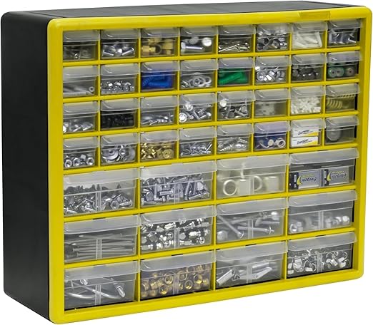 Akro-Mils 44-Drawer Plastic Drawer Storage Cabinet for Garage Organization, Bead Organizer, Building Bricks Storage, Teacher Toolbox, Makeup Organizer, 20" W x 6" D x 16" H, 10144 Yellow