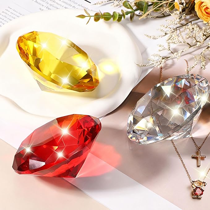 PATIKIL Diamond Crystal Paperweight, 80mm / 3.15" Crystal Paperweight Paper Weight with Silver 19 Metal Base for Home Office Desktop Table Decor Wedding Party Ornaments, Dark Blue