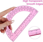Hoiny 10 Pack Clear Protractor, 6 Inch Plastic Protractors, 180 Degrees Accurate Math Geometry Tools for School, Office, Classroom (Pink)