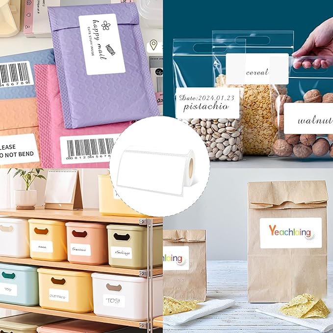 2×4 Inch White Removable Thermal Labels,Waterproof Thermal Label,250 Sheets per Roll with Perforated Lines