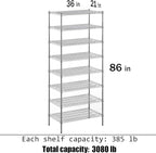 Regal Altair 21" Deep x 36" Wide x 86" Height Wire Shelving Kit | 8-Tier | NSF Commercial Storage Rack Unit