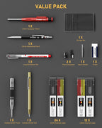 STAGEEK 14 Pack Carpenter Pencil Set with Sharpener, Mechanical Carpenter Pencils with 60 Refills, Deep Hole Long-Nib Marker Pens, Carbide Scribe Tool & Construction Pencils for Architect with Case