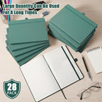 Laumoi 28 Pack PU Leather Lined Notebook Journal Bulk A5 Hardcover Notebook College Ruled 5.5 x 8.2 Inch Journal with Pen Holder for School Business Work Writing(Green,Simple)
