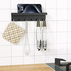 MKO Key Holder Wall Mount, Key Holder Wall Mount Adhesive with Mail Organizer Tray with 6 Key Hooks for Wall, Black