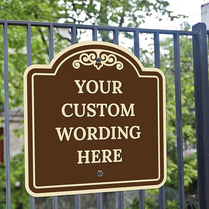 Custom Decorative Sign, Personalized Metal Sign for Business, Driveway, Home, Airbnb, Office Door Plaque, Brown Background Sign, 24x24 Inches, ACM, Fade Resistant, Made in USA by Sigo Signs