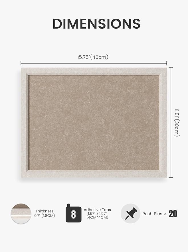 Fluxynara Felt Cork Board Alternative, Felt Bulletin Board 16" x 12" Oatmeal Frame with 8 Adhesive Tabs, Pin Board for Home Office, Classroom, Entryway, Kitchen Wall Decor—Deep Camel