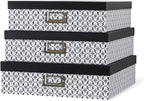 Soul & Lane Black and White Decorative Storage Boxes with Lids for Organizing, Set of 3 Jumbo Scrapbook Storage Boxes for Documents, Keepsakes, Memories, Modern Trellis