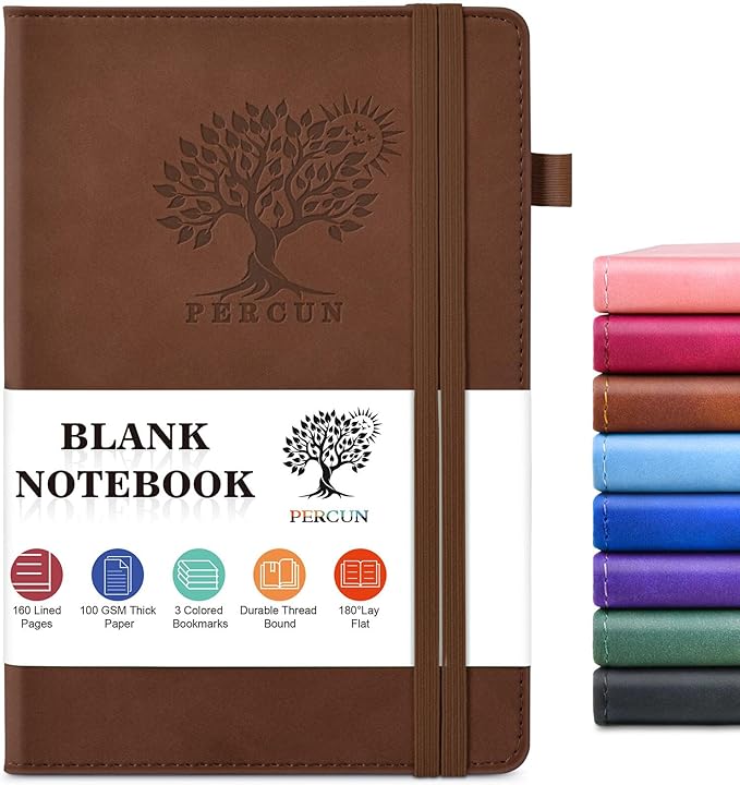 PERCUN Blank Journal Ntebook for Men & Women, 160 Pages Blank Journals for Writing, Drawing,Sketch Book,5.9" x 8.5" Leather Sketchbook, Unlined Notebook for Work, School, Art (Brown)