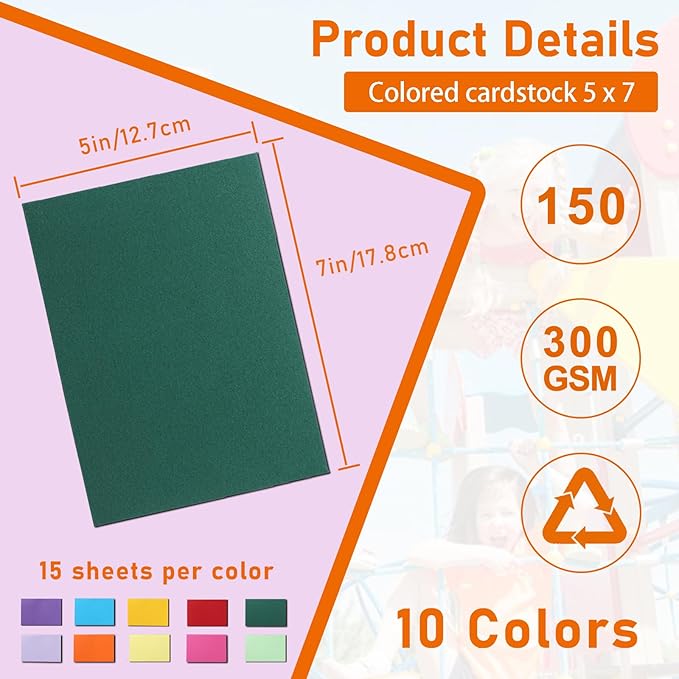 Guakicae 150 Sheets 10 Assorted Colors Cardstock 5 x 7 Heavyweight Paper, 300gsm/110lb Premium Flat Card Stock Craft Paper for DIY Card Making, Wedding Invitations, Thank You Cards, Recipe Cards