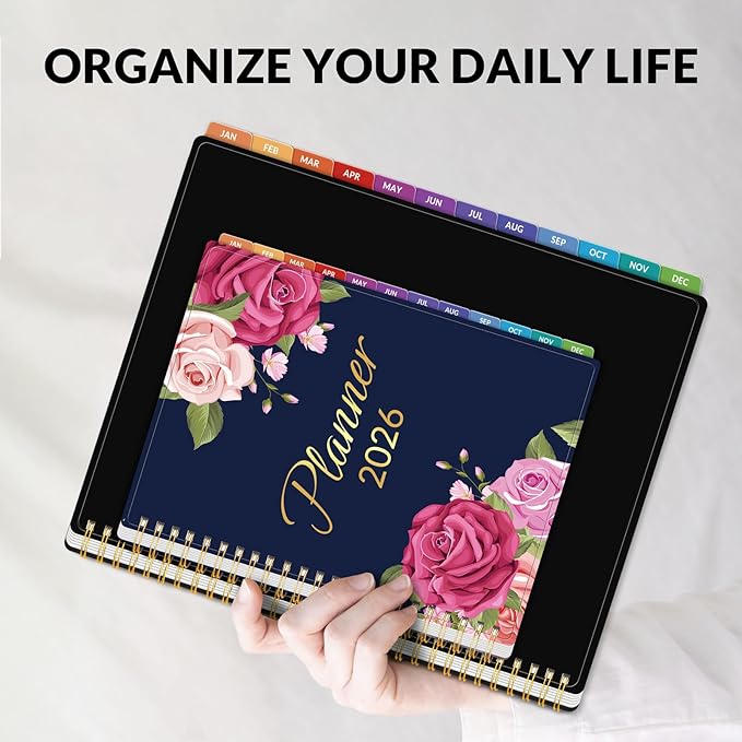 GNL 2026 Planner, Weekly and Monthly Planner January - December 2026, 6.4" x 8.3" Monthly Planner with Waterproof Flexible Cover, Spiral Binding Notebook with Colorful Tab, Pockets, Bookmark, Rose